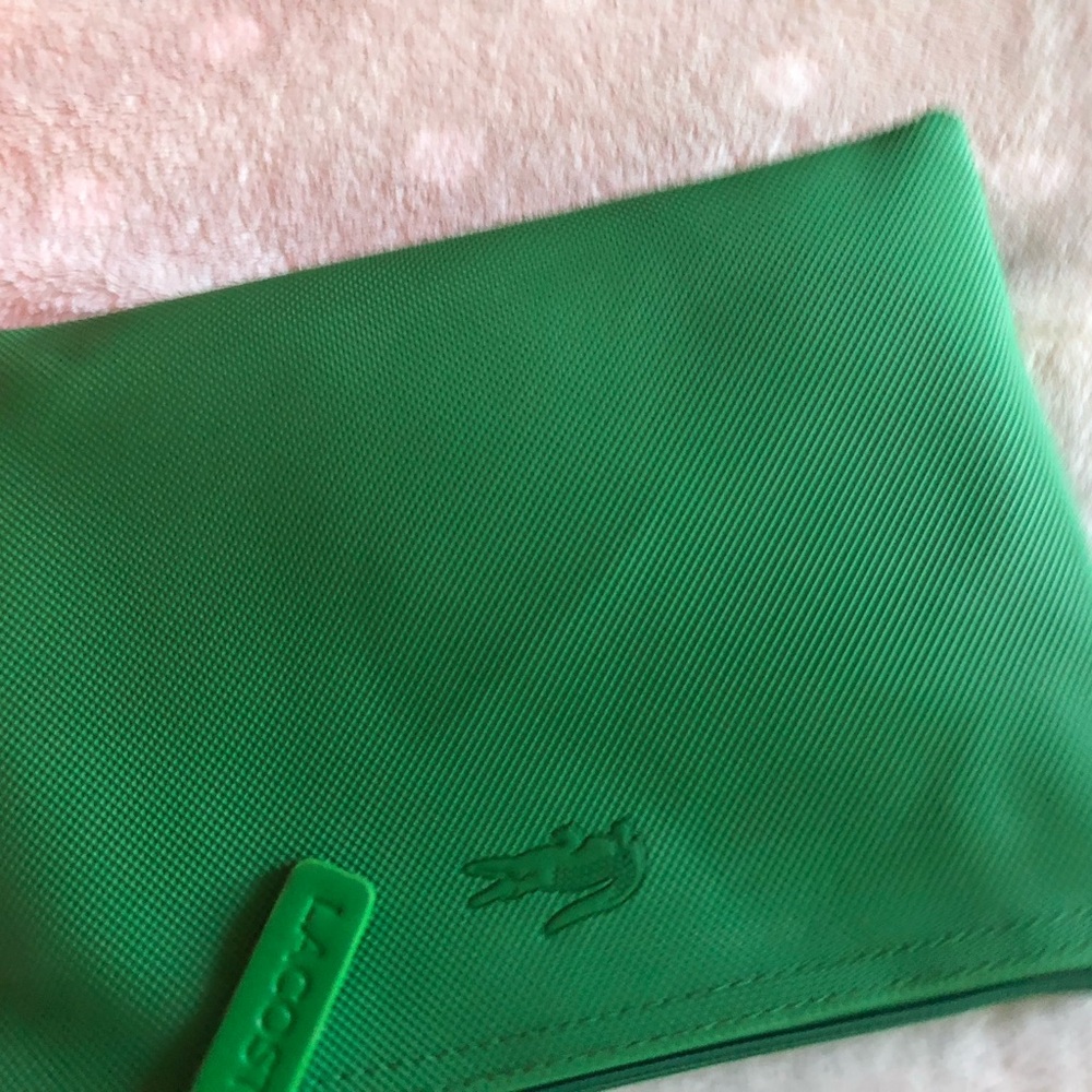 Lacoste Bright Green Textured Zip Pouch